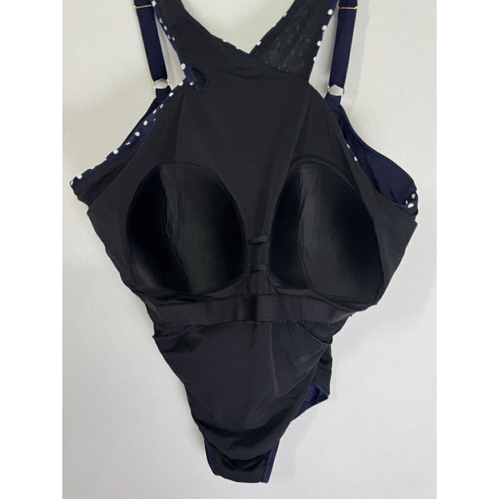 Swimsuits for All One Piece Swimsuit Size 24 Navy Blue Polka Dot High Neck Wrap - Picture 5 of 10